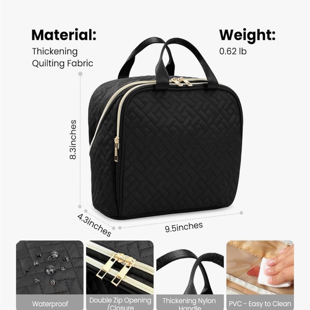 Black Quilted Women's Makeup/Skincare Bag - Picture 3 of 9